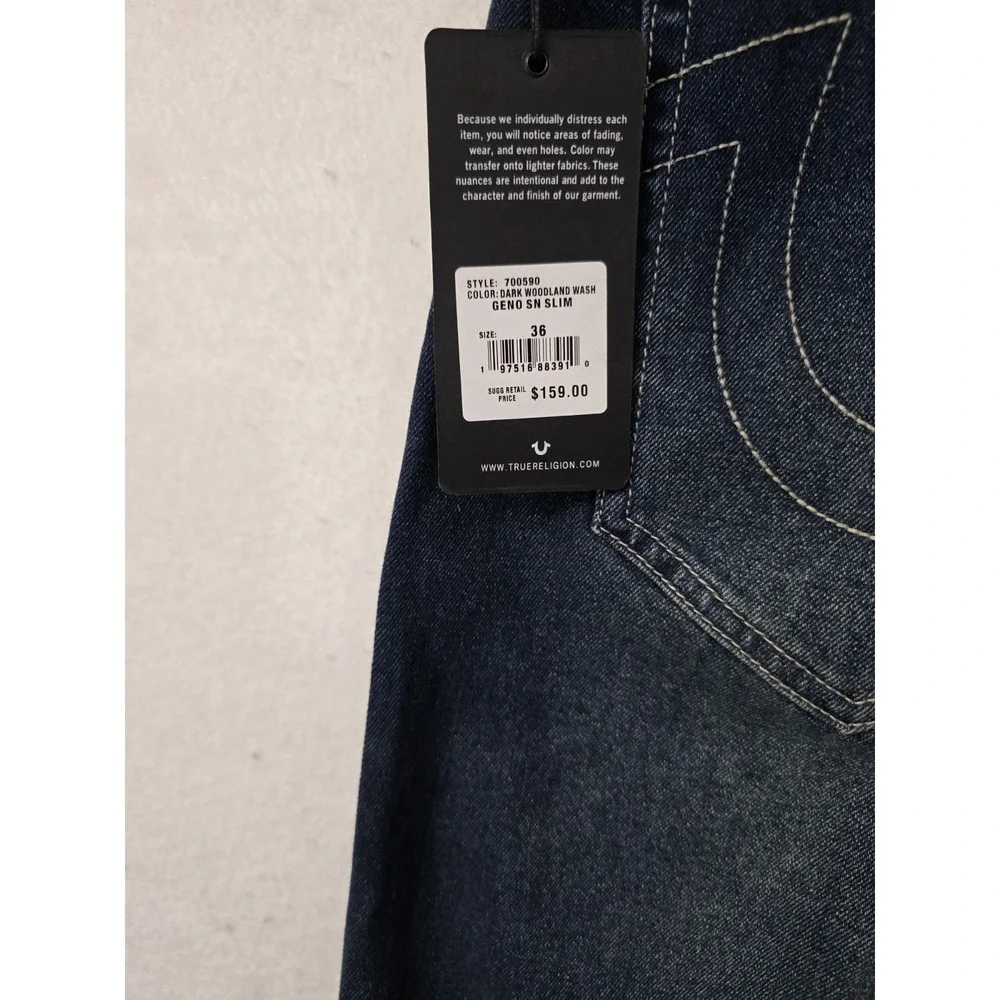 True‎ Religion Men's Jeans Size 36/32 Geno SN Slim Dark Woodland Wash New W Tags